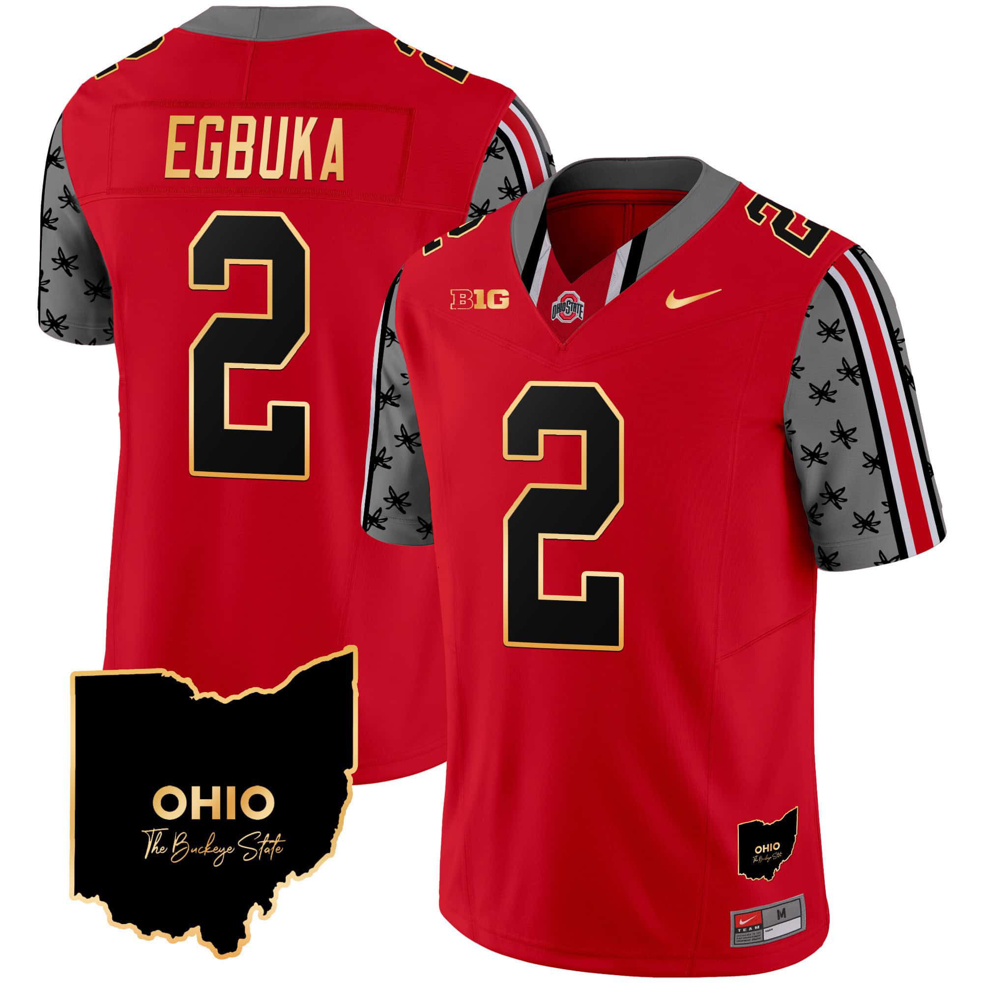 Men Ohio State Buckeyes #2 Egbuka Red 2024 Nike Home Patch Gold Trim Vapor Limited NCAA Jersey